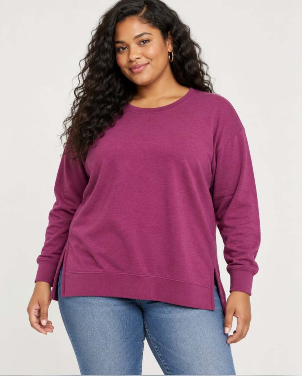 Torrid Size 0 Plum Berry Crewneck Sweatshirt High Low Split Hem Pullover